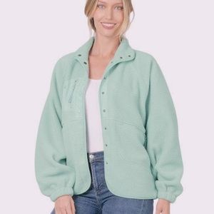 NWOT Zenana Snap Button Fleece Active Jacket